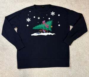 Talbots Christmas Tree Bike Snow Crewneck Pullover Sweater Size S
